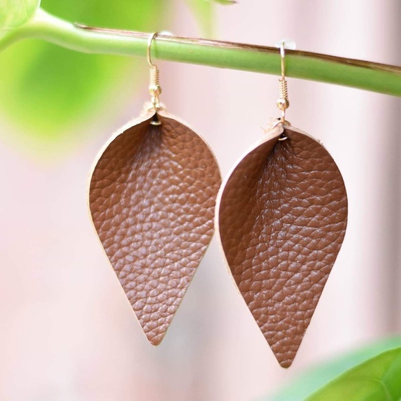 The House Of Gentry Jewelry - Brown Leather Petal Earrings